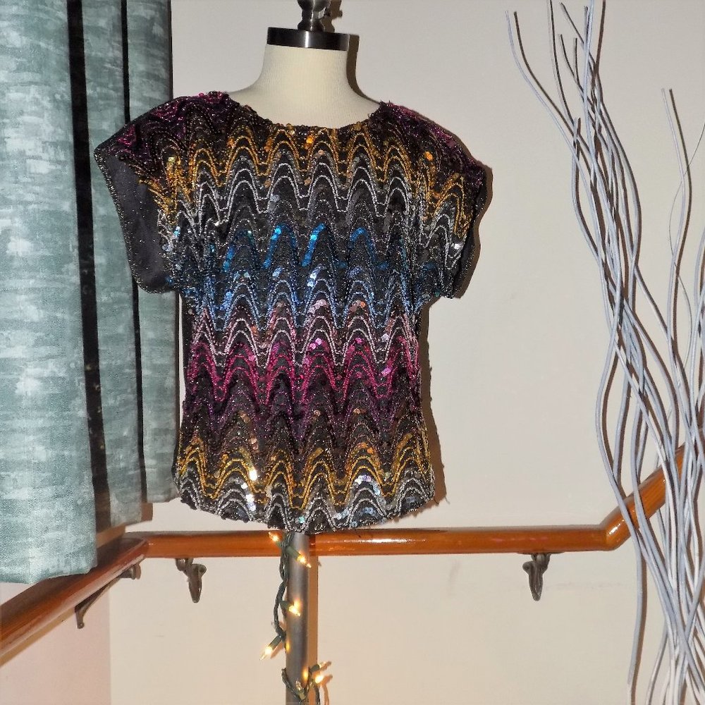RIO Sequins Vintage Top Multicolored Size Medium Party Birthday Evening